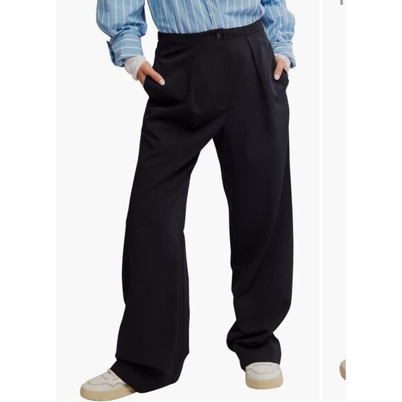 Free People Pants XS-M Tyler Black Wide Leg Pleated Button Fly Elastic Waist - Picture 1 of 4